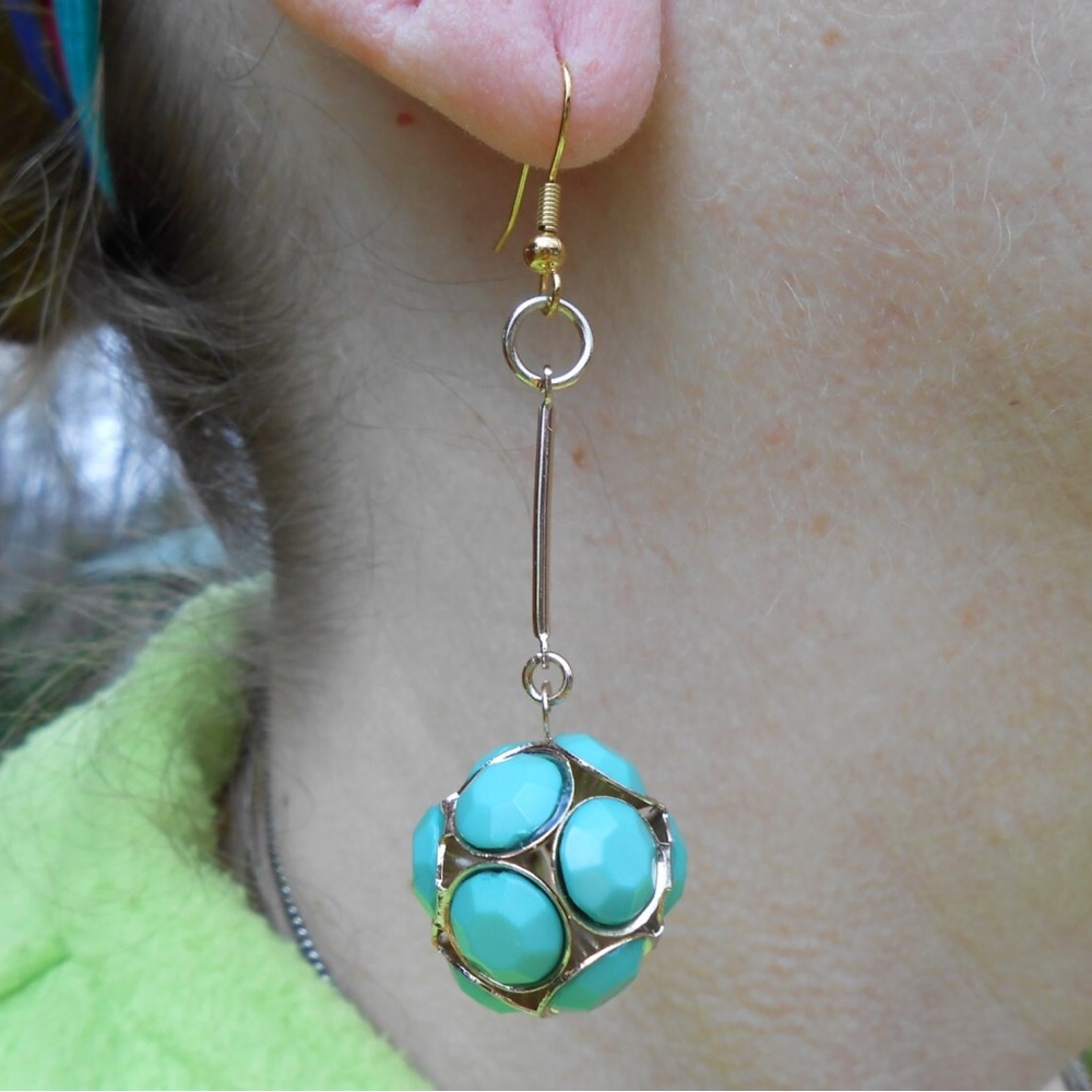 New Turquoise Earrings Long Dangle Earrings Turquoise Jewelry Modern Earrings - Picture 2 of 3